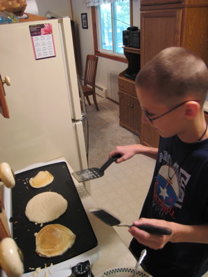 Luke making pancakes